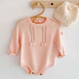 Infant Baby Girls Bowknot Knit Rompers Clothing Autumn Winter Kids Girl Long Sleeve Clothes 210521