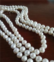 Hand knotted design layers necklace 3rows 7-8mm natural nearly round white freshwater pearl shell flower clasp long 45-55cm fashion jewelry