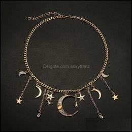 Necklaces & Pendants Gold Shiny Crystal Star Moon Pendant Tassel Necklace Boho Fashion Choker Women Jewellery Gift Drop Delivery 2021 Eqaqd