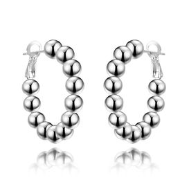925 Sterling Silver Elegant Hoop Earrings Trendy 8MM Plant Ball Bead Fashion Costume Women Earring