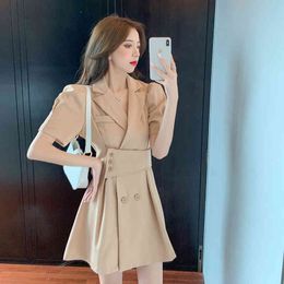 Blazer Dress Women Short Sleeve Mini Elegant Dress High Waist Fashion Korean Clothing Summer Female Office Dress 210515