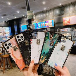 Square Gold Foil Marble Cases For iPhone 13 Mini 12 Pro Max 11 XR XS 7 8 Plus SE2020 Samsung S21 FE Ultra A52 A51 A71 A72 A22 ins Style Phone Case