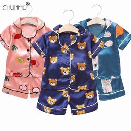 Children's Pyjamas Set Baby Suit Kids Clothes Toddler Boys Girls Cartoon Printing Top Shorts Leisure Home Wear Summer 210508