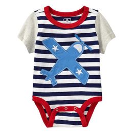 Plane Baby Boys Clothes Bodysuit Summer Short Sleeve Bebe Clothing Sewn Stripe Newborn Clothes Body for Toddler Jumpsuit 210413