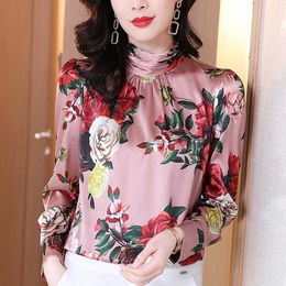 Korean Silk Blouse Women Satin Print s Shirts Long Sleeve Tops Plus Size Woman Shirt s 210604