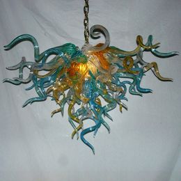 Nordic Hanging Chandelier Lamp Turquoise Amber Interior Hand Blown Glass Pendant Lights for Bedroom Dining Table Living Room 28 by 24 Inches