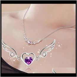 Necklaces & Pendants Drop Delivery 2021 Dream Angels Love Heart Necklace Wings Pendant Ladies Birthday Woman Gift Crystal Jewellery Ps1141 Hkda