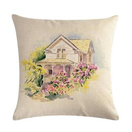 country cushions NZ - Cushion Decorative Pillow Oil Painting House Linen Pillowcase Upholstered Sofa Country Style Cushion Cover Retro Throw Waist Covers Home Dec
