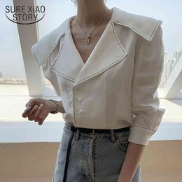 Office Lady White Black Blouse Korean Style Long Sleeve Single Breasted Women Shirts Female Elegant Ladies Clothing 12140 210415