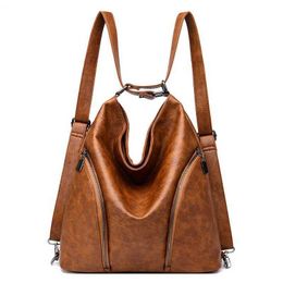 2021 New Fashion Multifunction Women Backpack Casual Travel Shoulder Bag High Capacity Soft Leather Backpack for Girls Rucksack Q0528