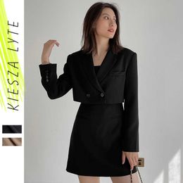 Women 2 Piece Set Fashion Black Work OL Two Bodycon Dress and Blazer Femal Outfits 210608