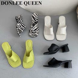 Fashion Zebra Slippers Women Slip On Med Heels Slides Brand Sandals Peep Toe Mules Soft Shoes Casual Flip Flops Sandalias Mujer 210715