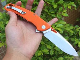 Special Offer Flipper Folding Knife 8Cr14Mov Satin Drop Point Blade G10 + Stainless Steel Handle Ball Bearing Fast Open Knives 2 Handles Colours