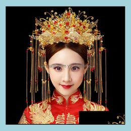 Wedding Hair Jewellery Chinese Style Costume Headwear Crowns Bands Tiaras Hairgrips Headpieces Headbands Drop Delivery 2021 1Fqwp