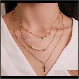 Necklaces & Pendants Jewelryabdoabdo Fashion Layered Pearl Three Layer Stainless Steel Cross Pendant Necklace Women Long Jewellery Drop Deliver