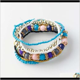 Charm Bracelets Jewelry Drop Delivery 2021 B095 Bohemian National Style Beaded Multi Layer Rice Bead Mixed Color Elastic Bracelet Tzlma