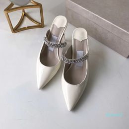 High Heel Women Pointed Crystal Strap Sandal Patent Leather Mules Flat Mules Designer Stiletto Dress Sandals