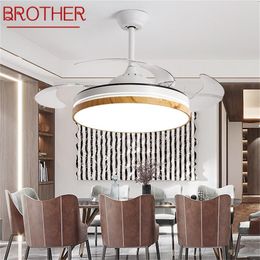Ceiling Fans BROTHER Fan Light Kit 3 Colors LED With Remote Control Invisible Blade For Home Dining Room Bedroom Restaurant