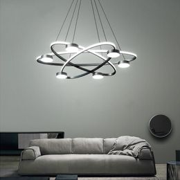 Pendant Lamps Modern Living Room Led Chandelier Lighting Nordic Minimalist Black Round Dimmable Hanging Lamp Bedroom Dining