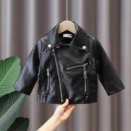 Spring girl baby clothes kids outfits PU leather jacket outerwear for toddler children girls clothing zipper coat 211204