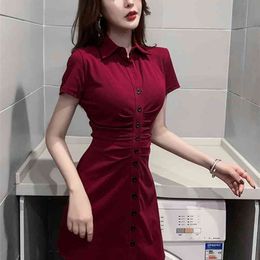 Lapel dress summer waist slim tight sexy hip bag Office Lady Polyester Knee-Length Sheath Sleeveless 210416