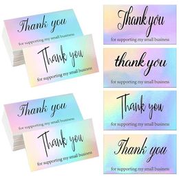 laser silver Adhesive Stickers Greeting Cards 50pcs Pink Thank You For Supporting My Small Business Card Thanks Appreciation Cardstock Sellers Gift 5*9cm