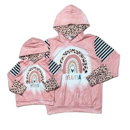 GirlyMax Fall Winter Mommy Me Pink Rainbow Hoodie Mom Daughter Top 210724