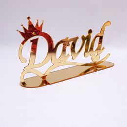 Personalized Name TableShow Mirrored Crown Style Table Stand Decor Custom Acrylic Mirror Wedding Birthday Party Favors Gifts 210408
