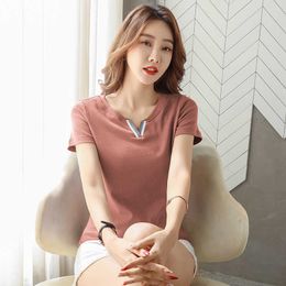 Plus Size M-4XL Summer T shirt Women Tops Solid Colour Tshirt Korean Style Casual Short Sleeve Tee shirt Femme Clothes 210604