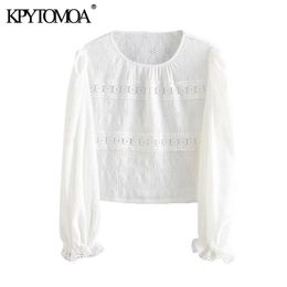Women Fashion Hollow Out Embroidery Cropped Blouses Long Sleeve With Ruffle Trim Female Shirts Chic Tops 210420