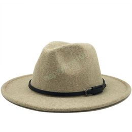 Women Men Wool Fedora Hat With Leather Ribbon Gentleman Elegant Ladies Winter Autumn Wide Brim Jazz Church Panama Sombrero Cap