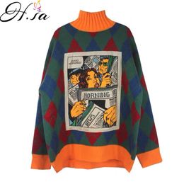 Women Winter Sweaters Turtleneck Pullover Jumpers SPAPER Pull Femme large size women's Tops sweater with deer 210430