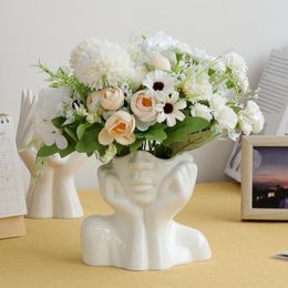 Vases Vase Nordic Home Decor Ceramic Room Decoration Sculpture Flower Pot Creative Female Body Art Crafts Furnishing Pure White