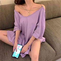 Sexy big backless strapless chain decoration T-shirt spring fashion top 210520