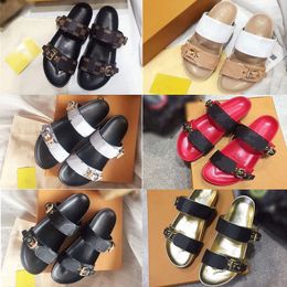 2021 Womens Slipper Ladies Slides Slipper Summer Sexy Sandalen Luxusdesigner Real Leder Plattform Sandalen Flats Mode Strand alte Blumenschuhe 35-41 H8L0#