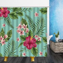 Shower Curtains Cartoons Tropical Plant Flowers Green Leaf Pattern 3D Print Waterproof Cloth Bathroom Decor Curtain With Hooks