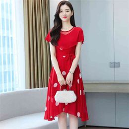 Sale Women's Summer Bohemian Wave Point O-Neck Loose Short Sleeve Fashion Casual Midi Sundress summer dress 210507