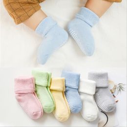 Baby Floor Socks Anti Slip Infant Socks Solid Newborn Boy Sneaker Footsocks Thick Toddler Girl Footwear First Walker 6 Colours 120pcs DW4684