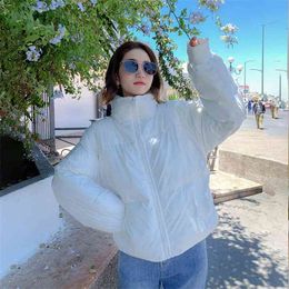 Arrival Korea Fashion Women Loose Cotton Padded Bright Side Winter Short Coat Thick Warm Parkas White Jackets D478 210512