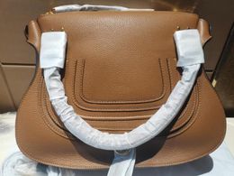 realfine888 Bags 5A Totes Marcies Leather Handbag 36cm Grain Calfskin Brown Colour Top Handles Shoulder strap bags,with Dust Bag