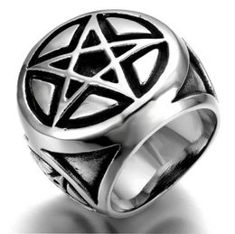 Cluster Rings Men's Silver Color Pentacle Pentagram Star Stainless Steel Biker Ring