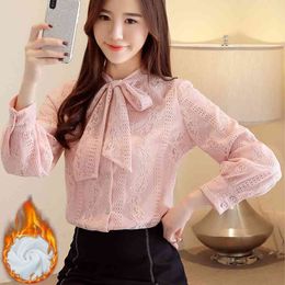 Autumn Winter Fashion Lace Blouse Long Sleeve ruffless Floral Shirt Womens Tops Blouses Elegant Plus Size 835i 210420