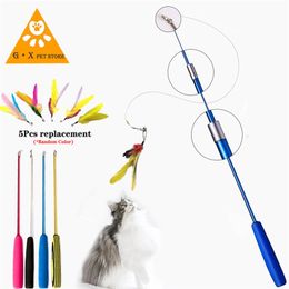Interactive cat feather toy feather teasing stick pet 3 sections retractable cat sticks bell feather telescopic teasing stick 211122