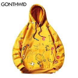 GONTHWID Japanese Anime Graffiti Print Hooded Sweatshirts Streetwear Hip Hop Harajuku Casual Pullover Hoodies Mens Fashion Tops 211106