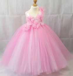 2021 Pink Simple Flower Girl Dresses Spaghetti Ball Gown Tulle Lilttle Kids Birthday Pageant Weddding Gowns ZJ0465
