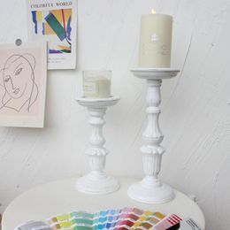 candle in wooden tray UK - Candle Holders White Candelabrum Wooden Creative Candlestick Pattern Tray Holder Handmade Table Desktop Rustic Wedding Holiday Decor