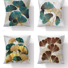 Hand Painted Ginkgo Leaves Pillow Case Polyester Short Plush Modern Floral Chair Cushions Cases Living Room Decor Throw Pillows 5409 Q2