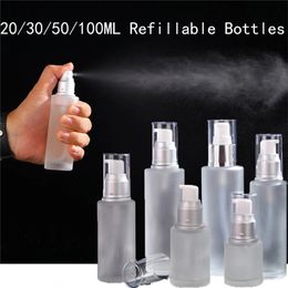 Frosted Glass Bottle Cosmetic Travel Packaging Refillable Lotion Mist Spray Pump Bottles Jars 20ml 30ml 40ml 50ml 60ml 80ml 100ml Cosmetics Container