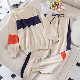 Casual sports suit female 2021 new Korean version of the loose autumn fashion foreign long-sleeved knitted two-piece Y0625