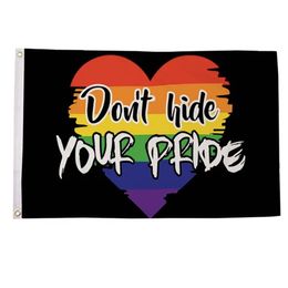 Don't Hide Your Pride LGBT 3x5ft Flags Banners 100D Polyester High Quality Vivid Colour With Two Brass Grommets